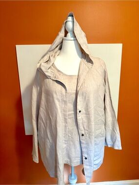 Lord & Taylor 100% Linen 2-Piece Set Hooded Jacket & Tank Top Natural Beige 16W
